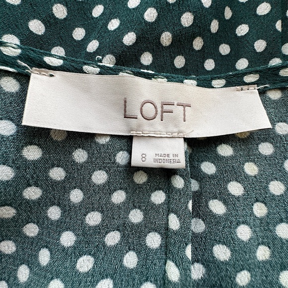 LOFT | NWOT WRAP DRESS LONG SLEEVE POLKADOT GREEN & WHITE RUFFLE HEM | SIZE 8 - Picture 10 of 10
